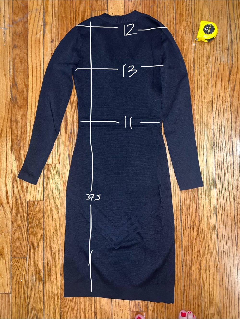 Reiss XS Dark Navy Knit Regan Bodycon Long Sleeve Button Frontr Midi Dress, sexy - Picture 7 of 9